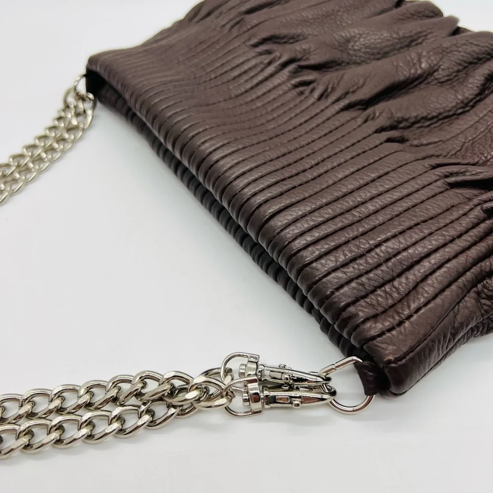 BODHI BROWN PEBBLED LEATHER SHOULDER BAG OR CLUTCH WITH SILVER CHAIN STRAPS